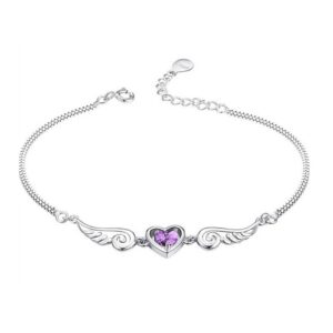 Náramok S925 Srdce a Krídla s Fialovým Zirkónom