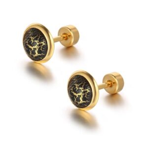 Arterer Pánske puzetové náušnice z chirurgickej ocele – Pozlatené s efektom čierneho mramoru