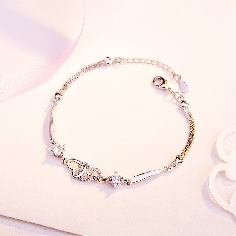 Strieborný Náramok S925 Dve Spojené Srdcia – Obrázok 5