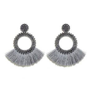 Šedé kruhové náušnice so strapcami a zirkónmi