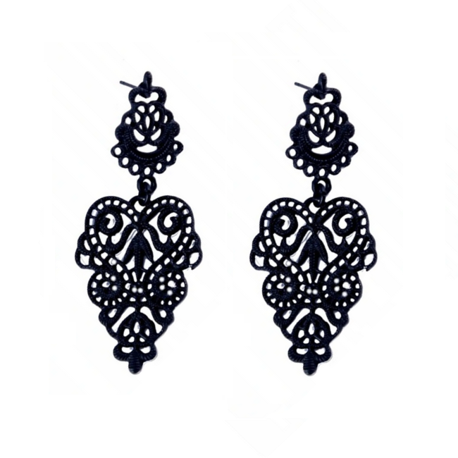Čierne prelamované náušnice - Black Filigree Elegance