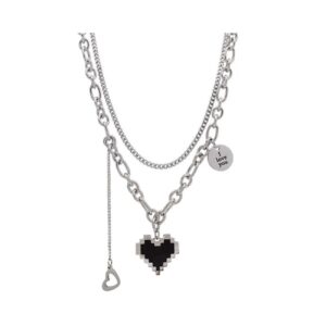 Postriebrený Kombinovaný Náhrdelník Pixelové Srdce