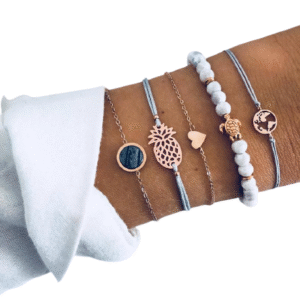 Sada náramkov Ananás, Korytnačka, Srdce a Planéta – 5 kusov