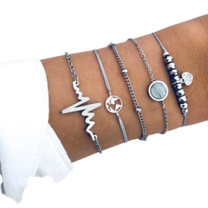 Sada náramkov Rytmus srdca a Kontinenty – 5 kusov