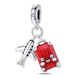 Arterer Strieborný Prívesok S925 Cestovanie, Lietadlo, Červený Kufor