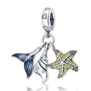 Strieborný prívesok S925 Morské Motívy Hviezdica, Mušľa, Rybí Chvost