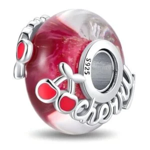 Arterer Strieborný Prívesok S925 Červené Murano Sklo Višne