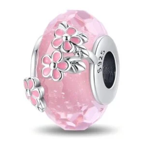 Arterer Strieborný Prívesok S925 Ružové Murano Sklo s Kvetmi